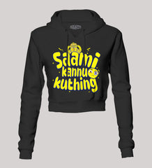 Saami Kannu Kuthing Women's Crop Hoodies in Black Color