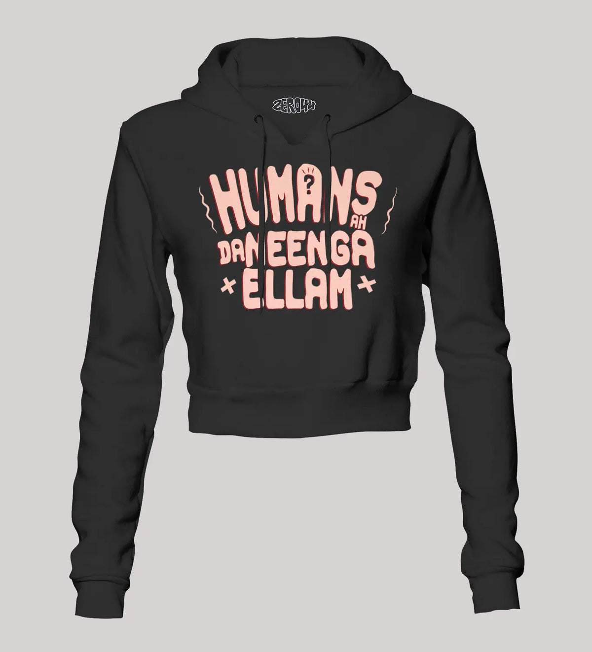 Humans Ah Da Neenga Ellam? Women's Crop Hoodies in Black Color