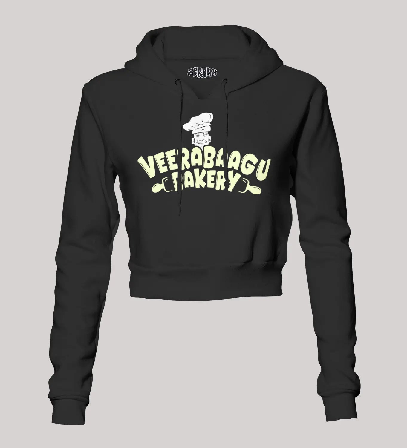 Veerabaagu Bakery Women's Crop Hoodies in Black Color