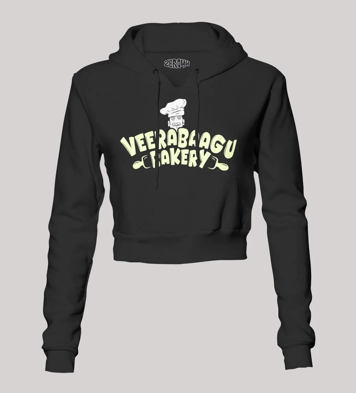 Veerabaagu Bakery Women's Crop Hoodies in Black Color