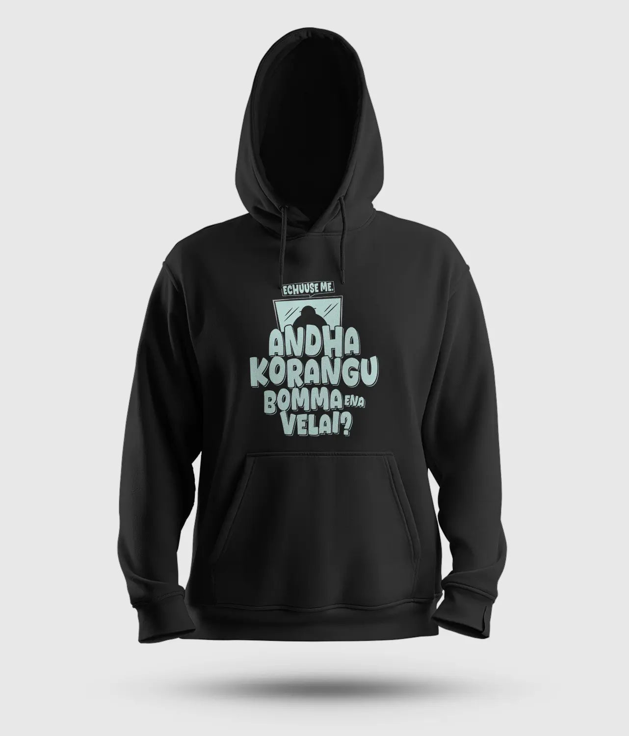 Echuuse Me Andha Korangu Bomma Ena Velai Men/Unisex Hoodie in Black Color