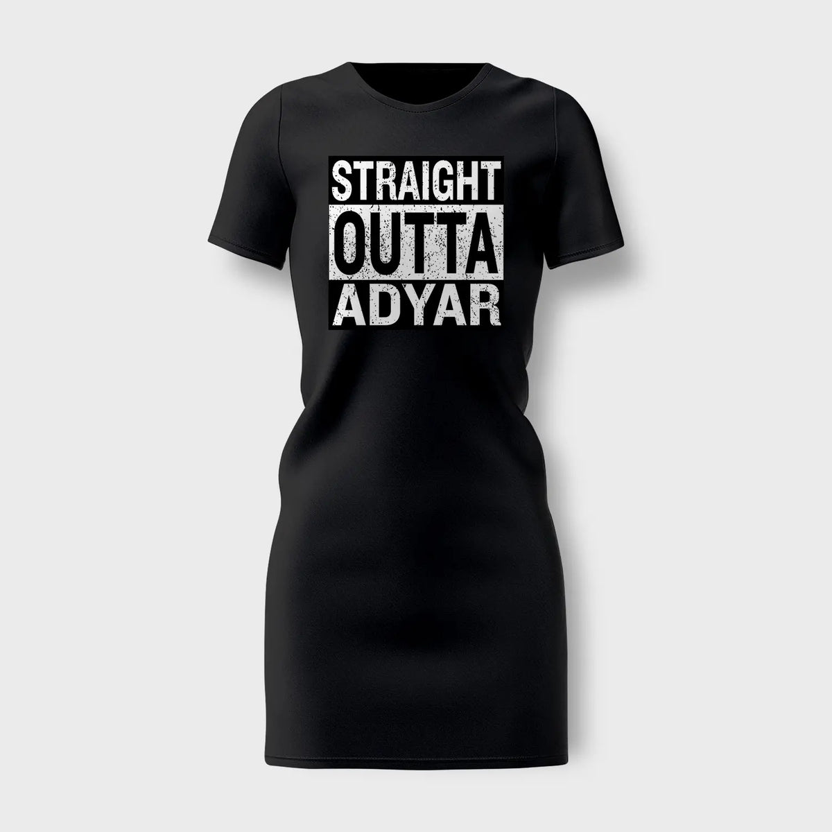 Straight Outta Adyar Women's T-Shirt Dress in Black Color