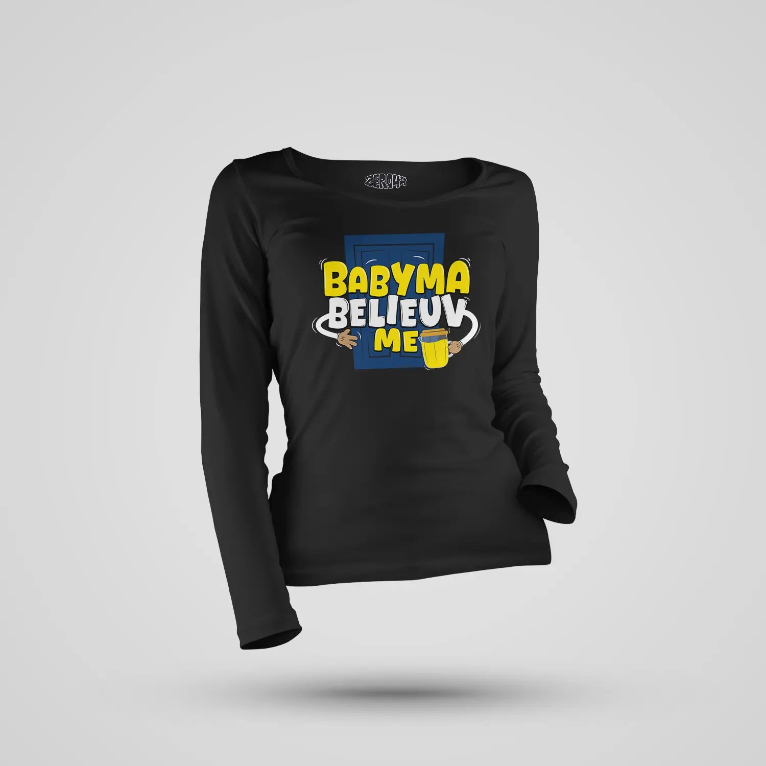 Babyma Belieuv Me Women's Long Sleeve T-Shirt in Black Color