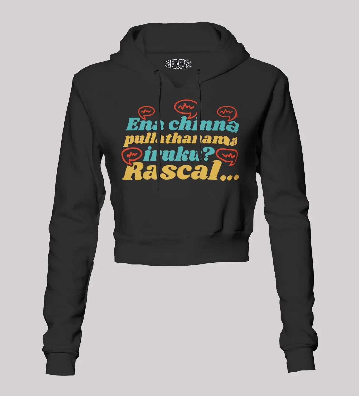 Ena Chinna Pulla Thanama Iruku Rascal Women's Crop Hoodies in Black Color