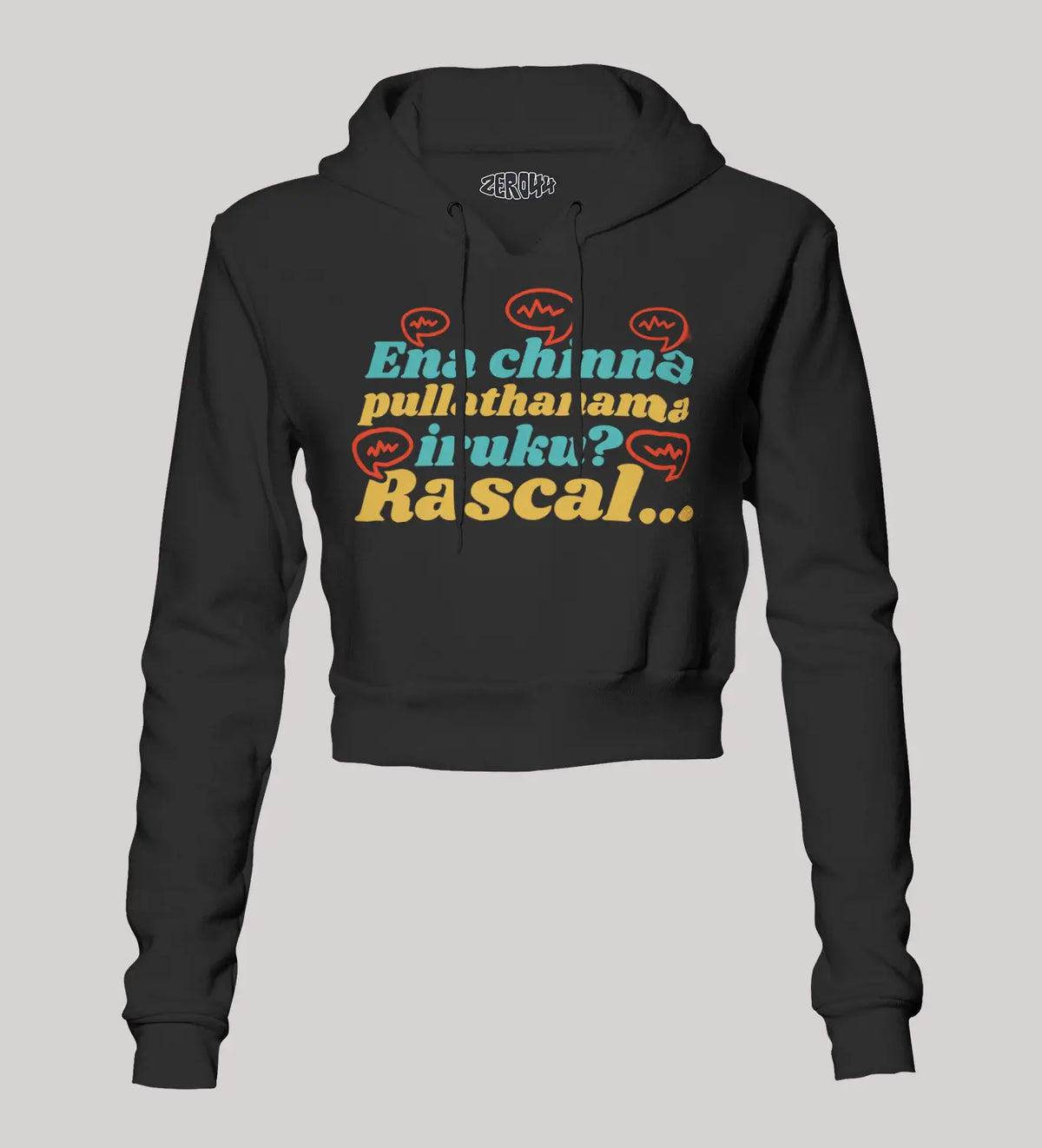 Ena Chinna Pulla Thanama Iruku Rascal Women's Crop Hoodies in Black Color