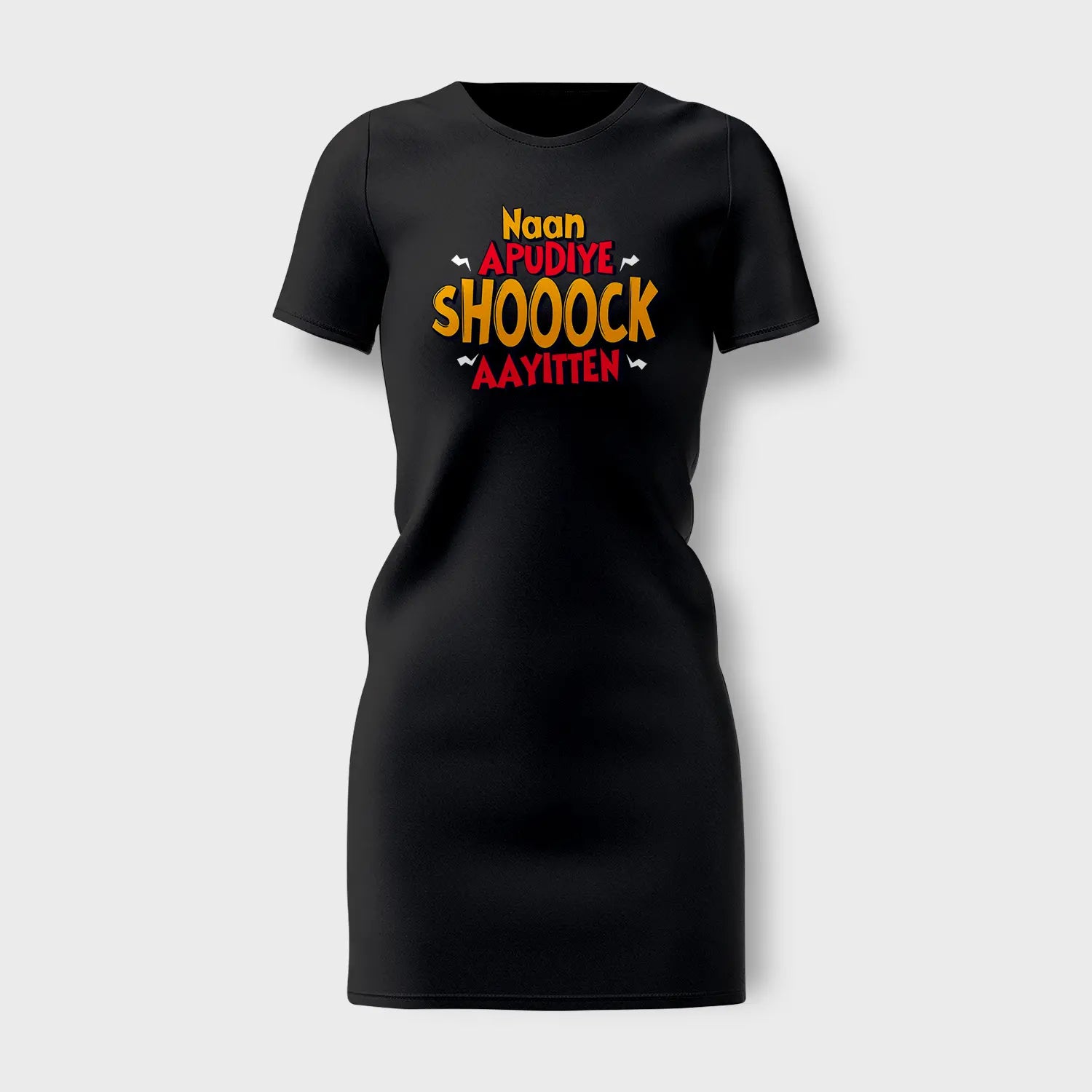 Naan Apudiye Shoooock Aayitten Women's T-Shirt Dress in Black Color
