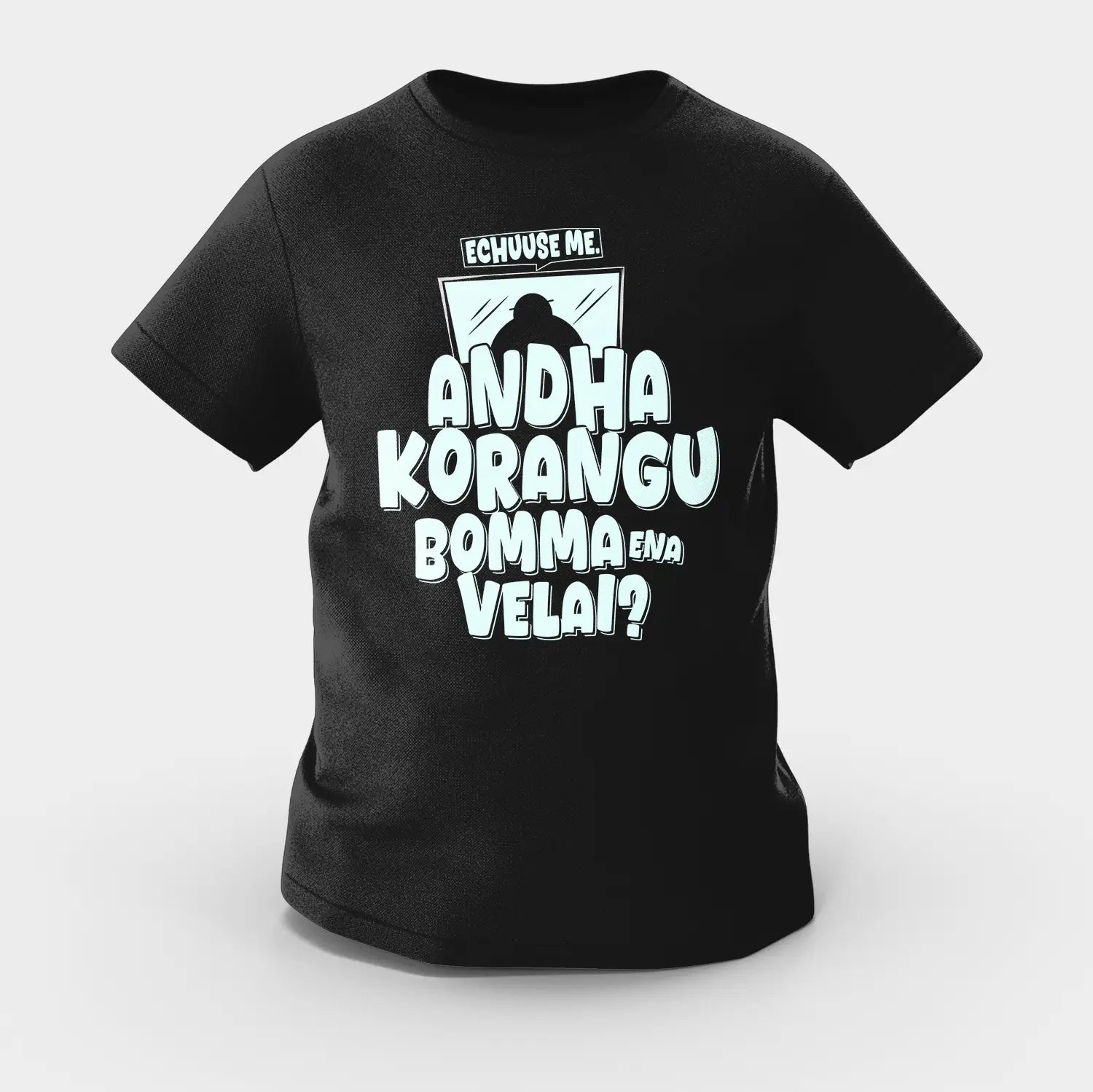 Echuuse Me Andha Korangu Bomma Ena Velai Girls Round Neck T-Shirt in Black Color