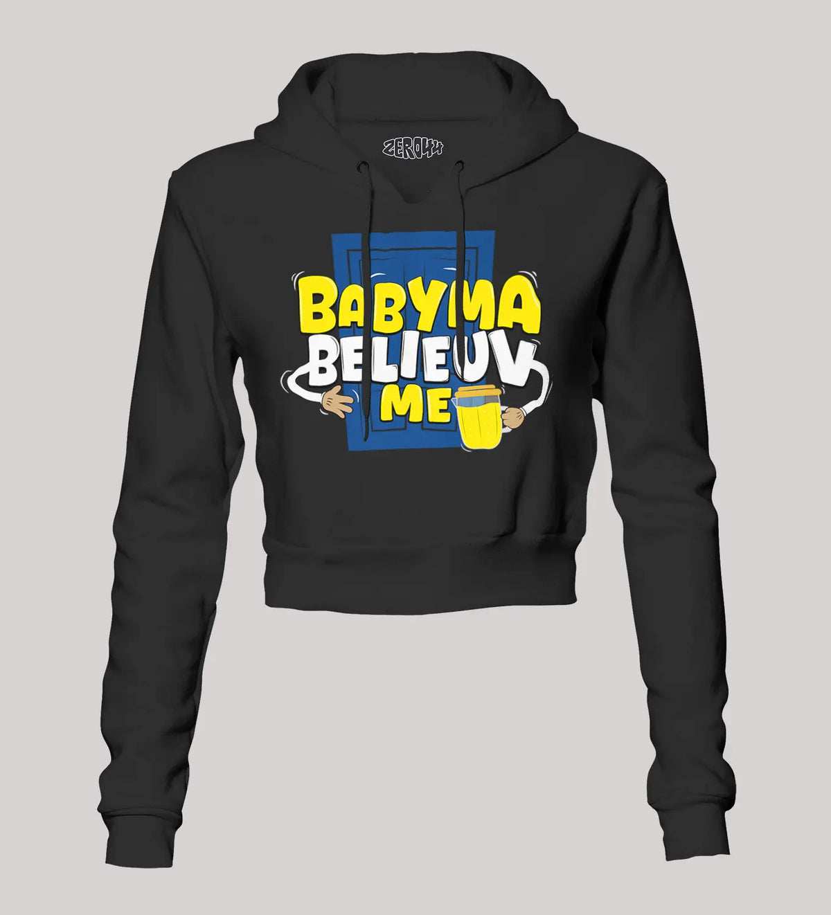 Babyma Belieuv Me Women's Crop Hoodies in Black Color