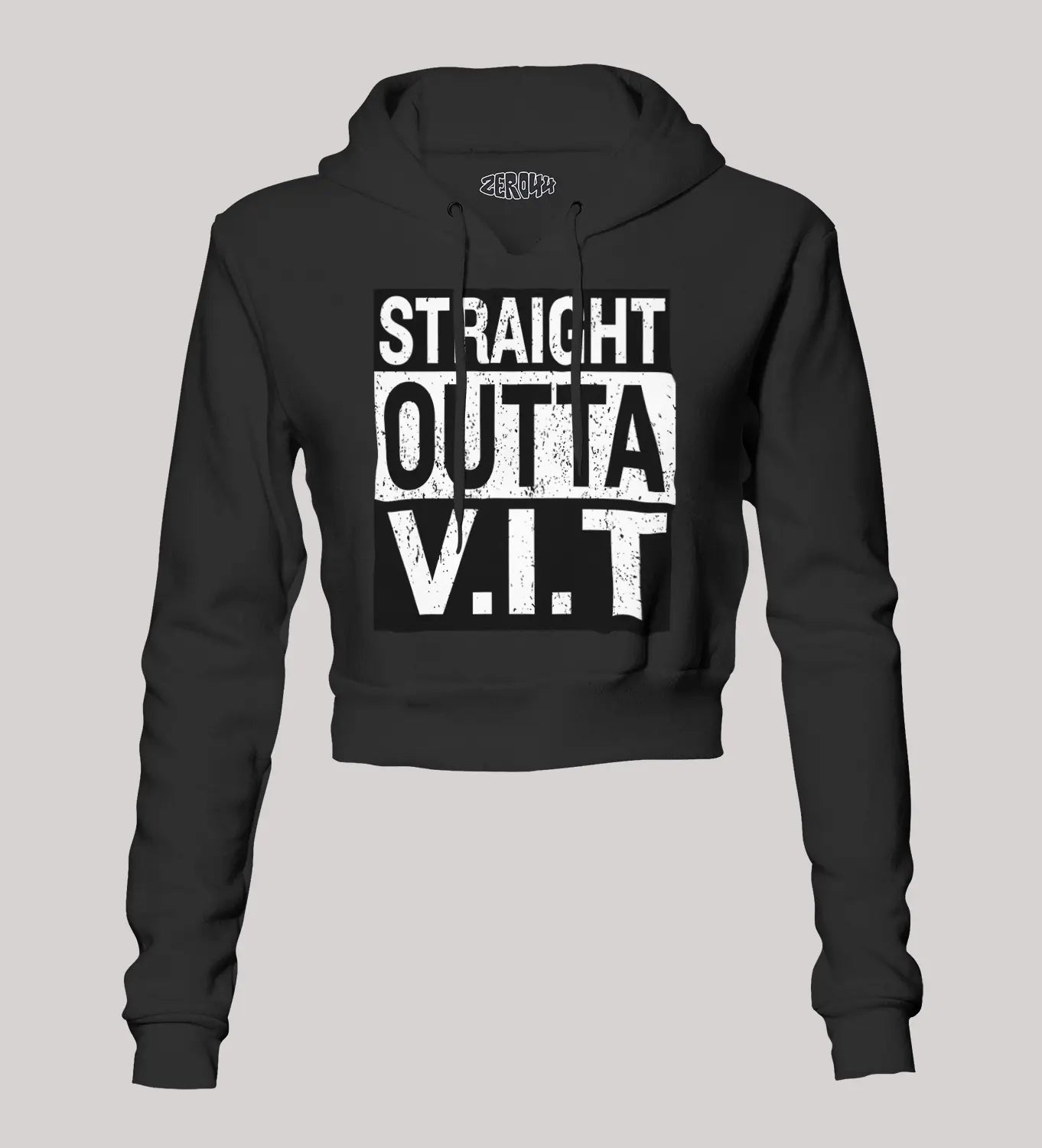 Straight Outta Vit Women's Crop Hoodies in Black Color