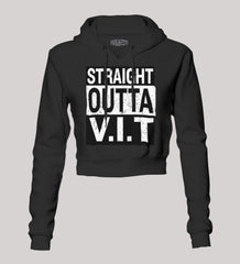 Straight Outta Vit Women's Crop Hoodies in Black Color