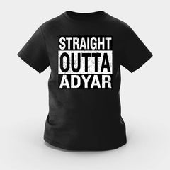 Straight Outta Adyar Girls Round Neck T-Shirt in Black Color