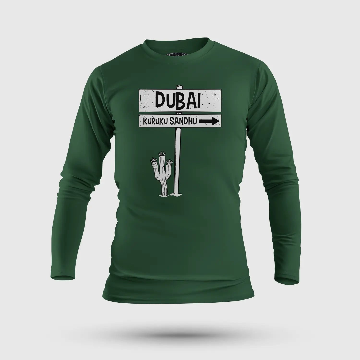 Dubai Kuruku Sandhu Men/Unisex Long Sleeve T-Shirt in Bottle Green Color