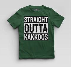 Straight Outta Kakkoos Boys Round Neck T-Shirt in Bottle Green Color