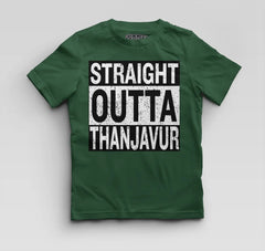 Straight Outta Thanjavur Boys Round Neck T-Shirt in Bottle Green Color