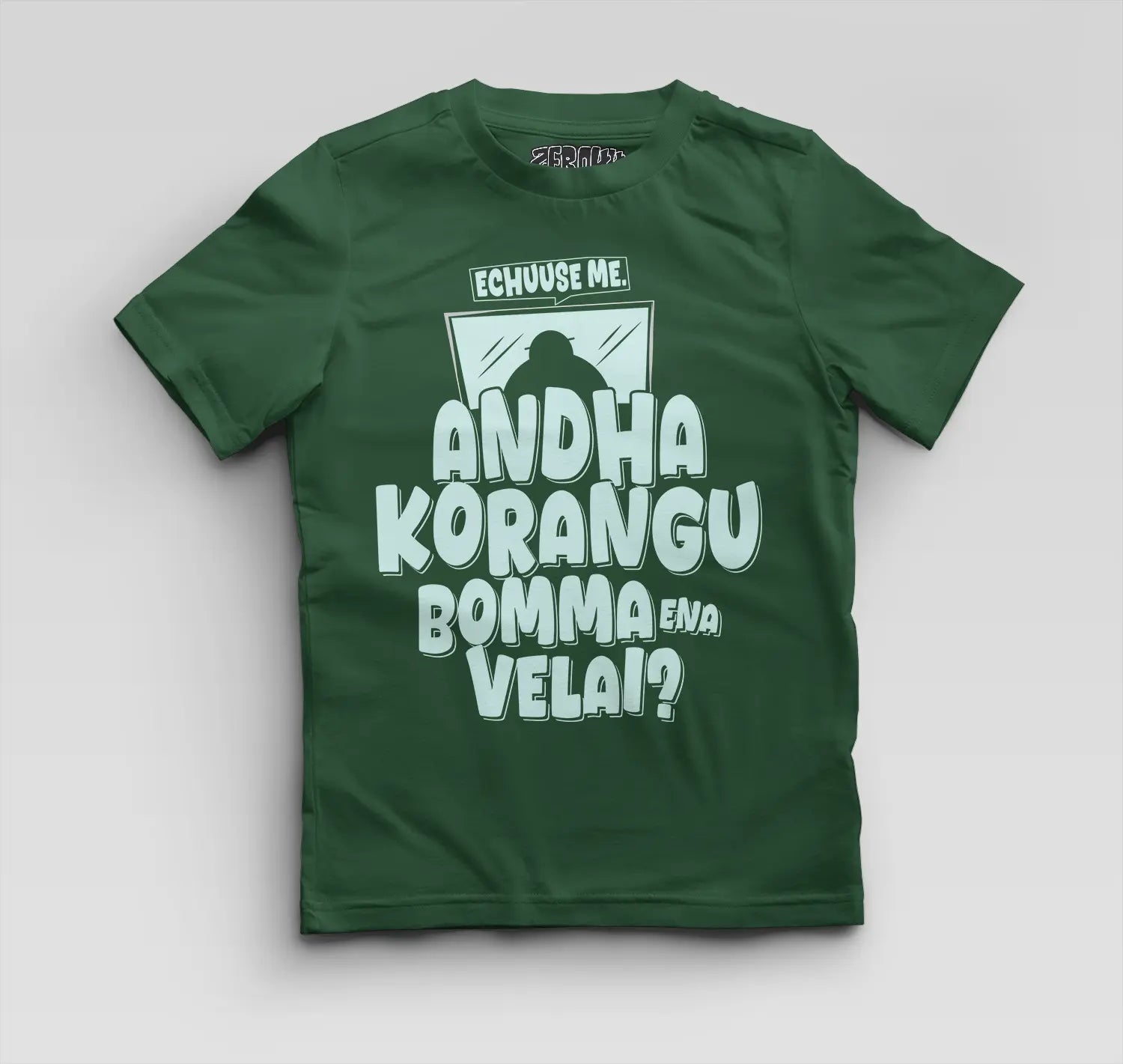 Echuuse Me Andha Korangu Bomma Ena Velai Boys Round Neck T-Shirt in Bottle Green Color