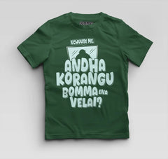 Echuuse Me Andha Korangu Bomma Ena Velai Boys Round Neck T-Shirt in Bottle Green Color