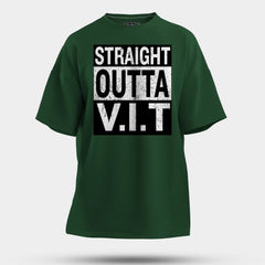Straight Outta Vit Men/Unisex Oversized T-Shirt in Bottle Green Color