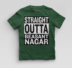 Straight Outta Beasant Nagar Boys Round Neck T-Shirt in Bottle Green Color