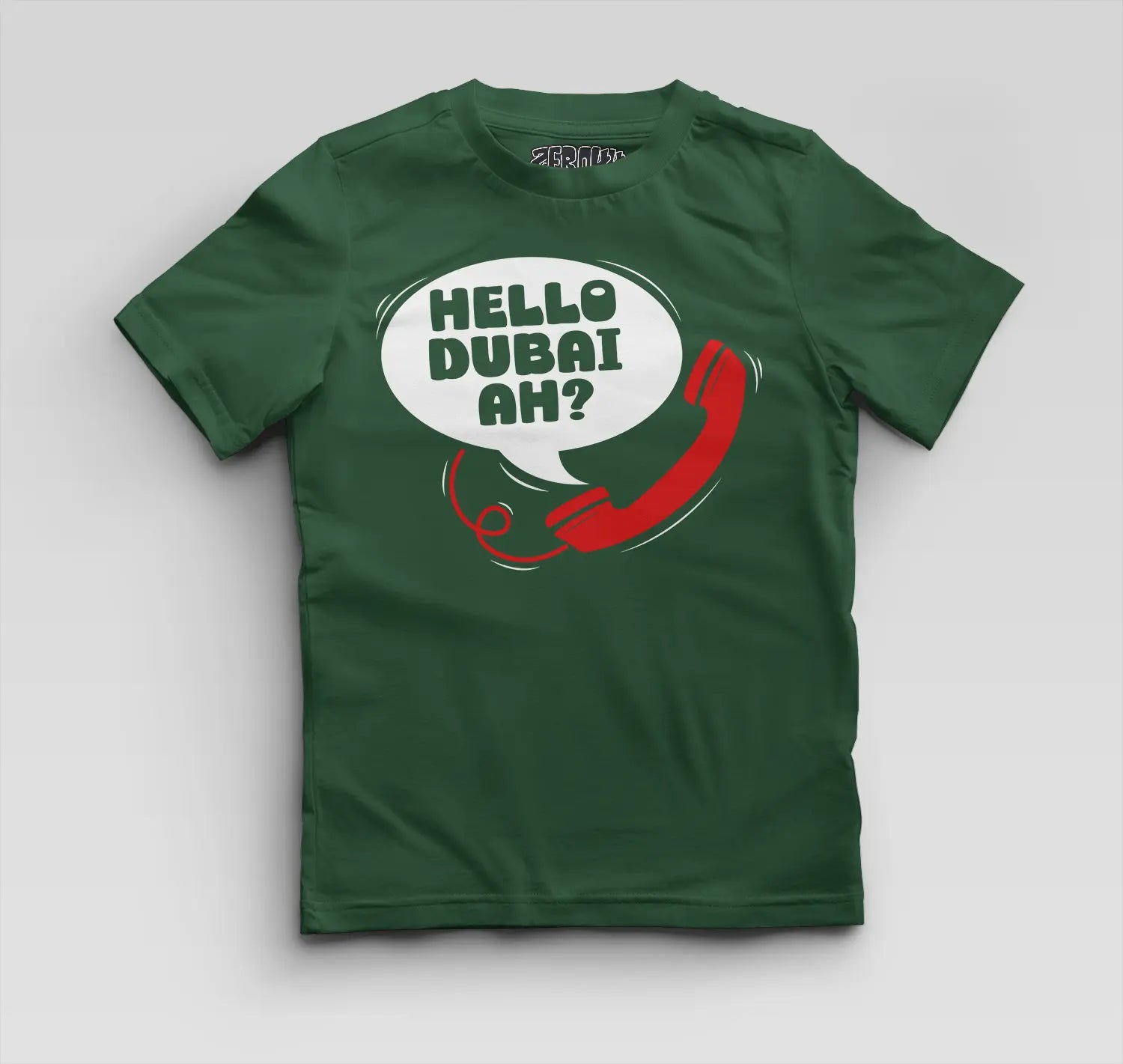 Hello Dubai Ah? Boys Round Neck T-Shirt in Bottle Green Color