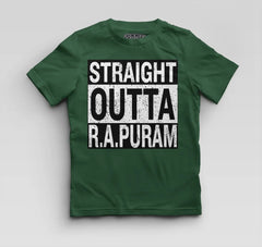 Straight Outta R.a Puram Boys Round Neck T-Shirt in Bottle Green Color