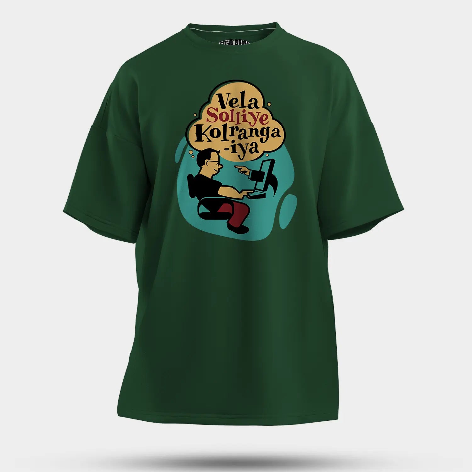Vela Soliye Kolrangaiya Men/Unisex Oversized T-Shirt in Bottle Green Color