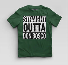 Straight Outta Don Bosco Boys Round Neck T-Shirt in Bottle Green Color