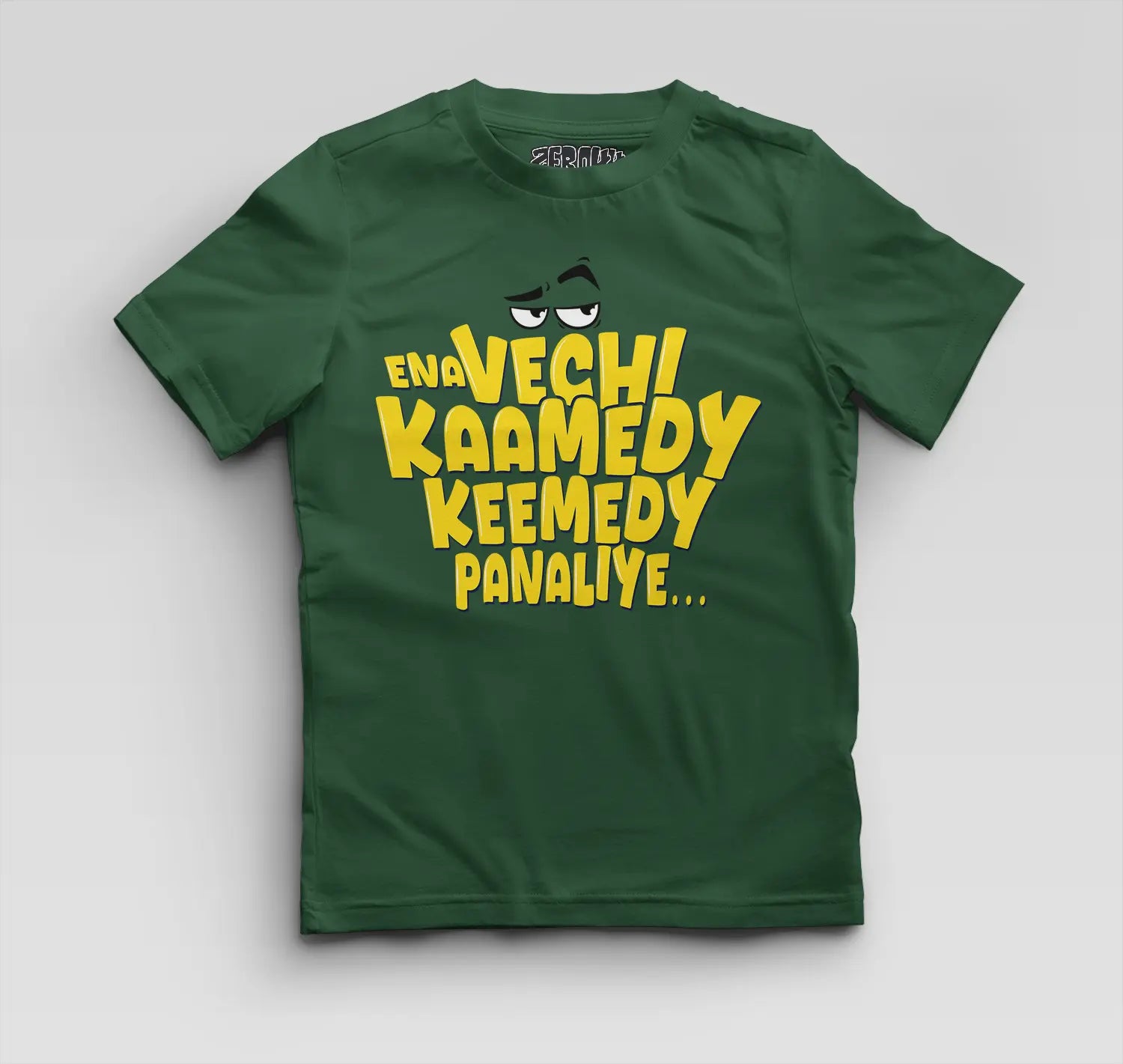 Ena Vechi Kaamedy Keemady Panaliye Boys Round Neck T-Shirt in Bottle Green Color