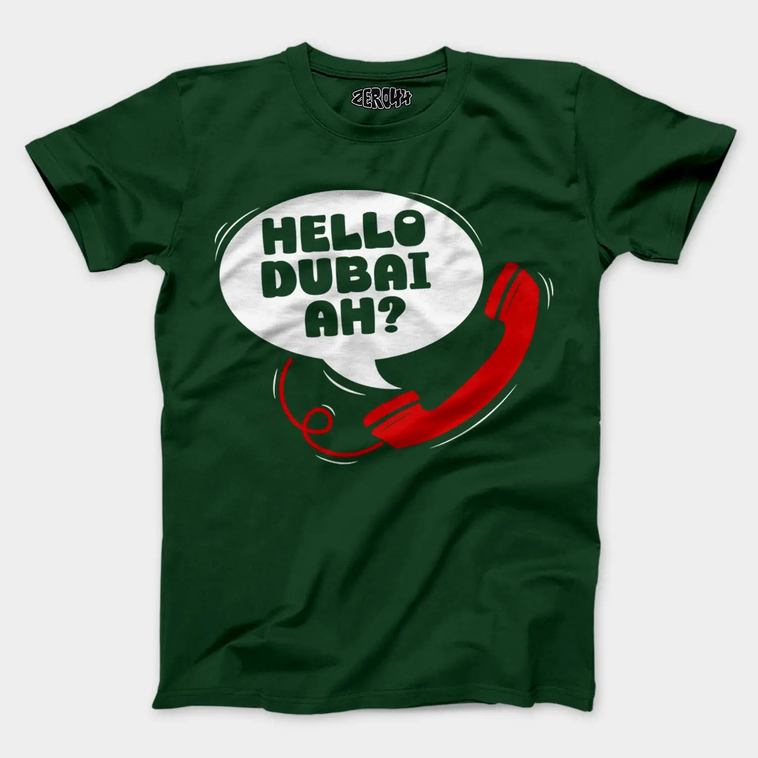 Hello Dubai Ah? Men/Unisex T-Shirt in Bottle Green Color