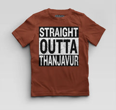 Straight Outta Thanjavur Boys Round Neck T-Shirt in Brick Red Color