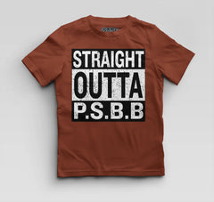 Straight Outta Psbb Boys Round Neck T-Shirt in Brick Red Color