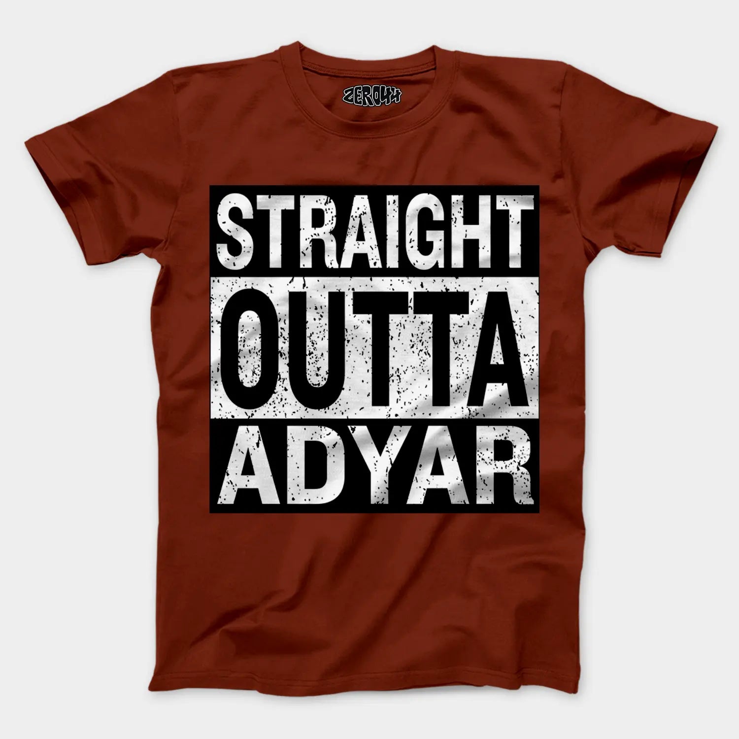 Straight Outta Adyar Men/Unisex T-Shirt in Brick Red Color