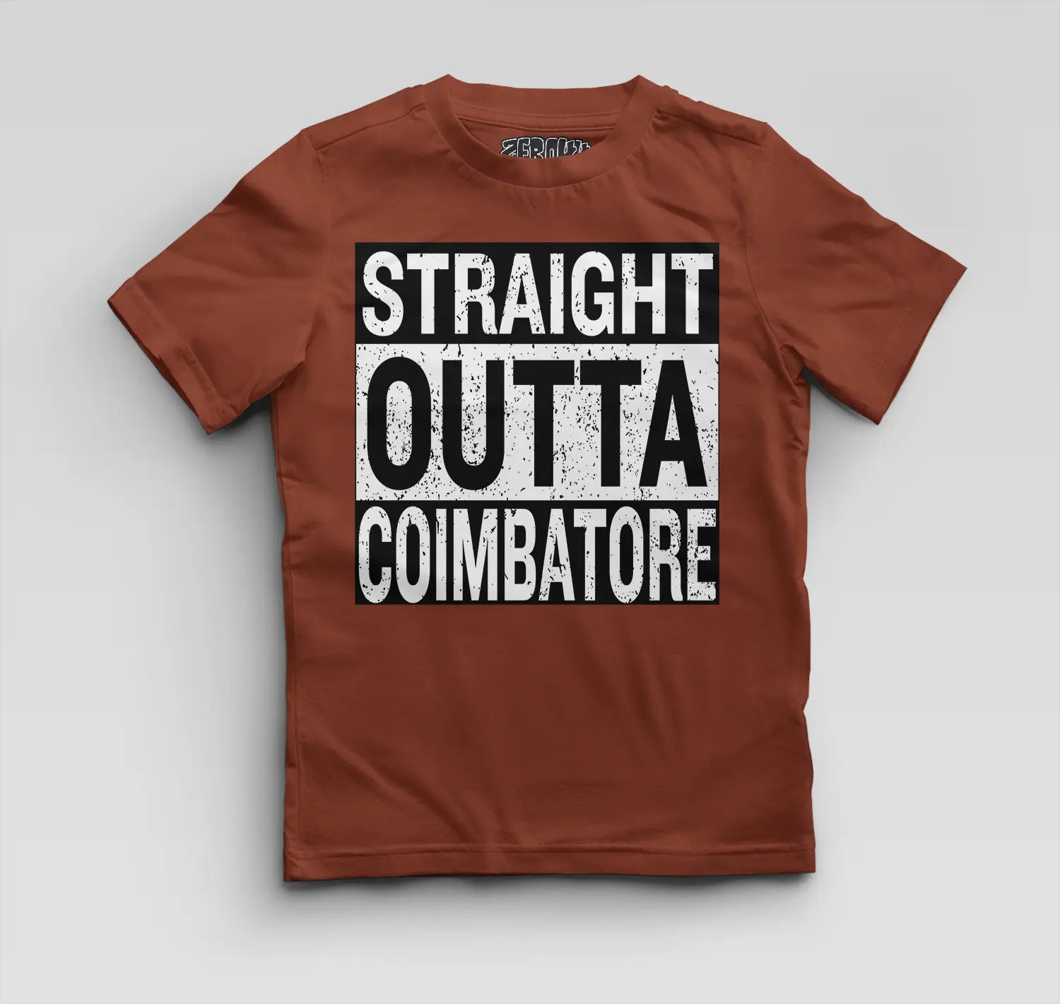 Straight Outta Coimbatore Boys Round Neck T-Shirt in Brick Red Color