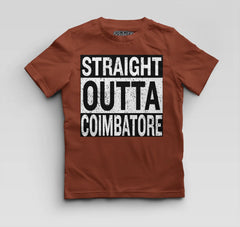 Straight Outta Coimbatore Boys Round Neck T-Shirt in Brick Red Color