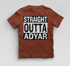 Straight Outta Adyar Boys Round Neck T-Shirt in Brick Red Color