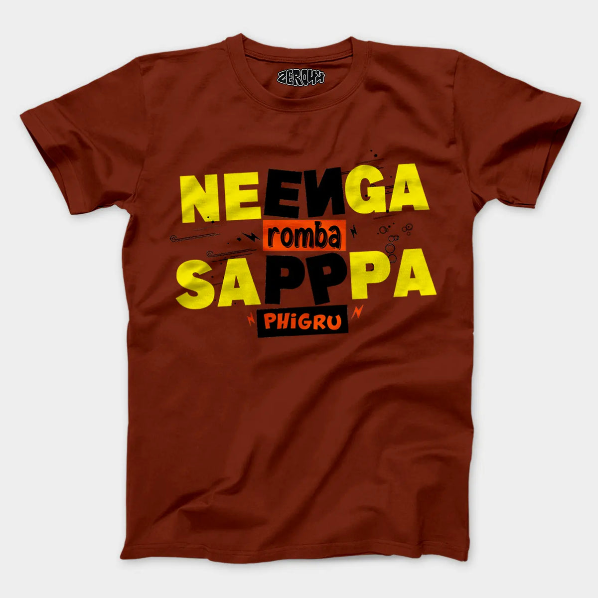 Neenga Romba Sappaa Phigru Men/Unisex T-Shirt in Brick Red Color
