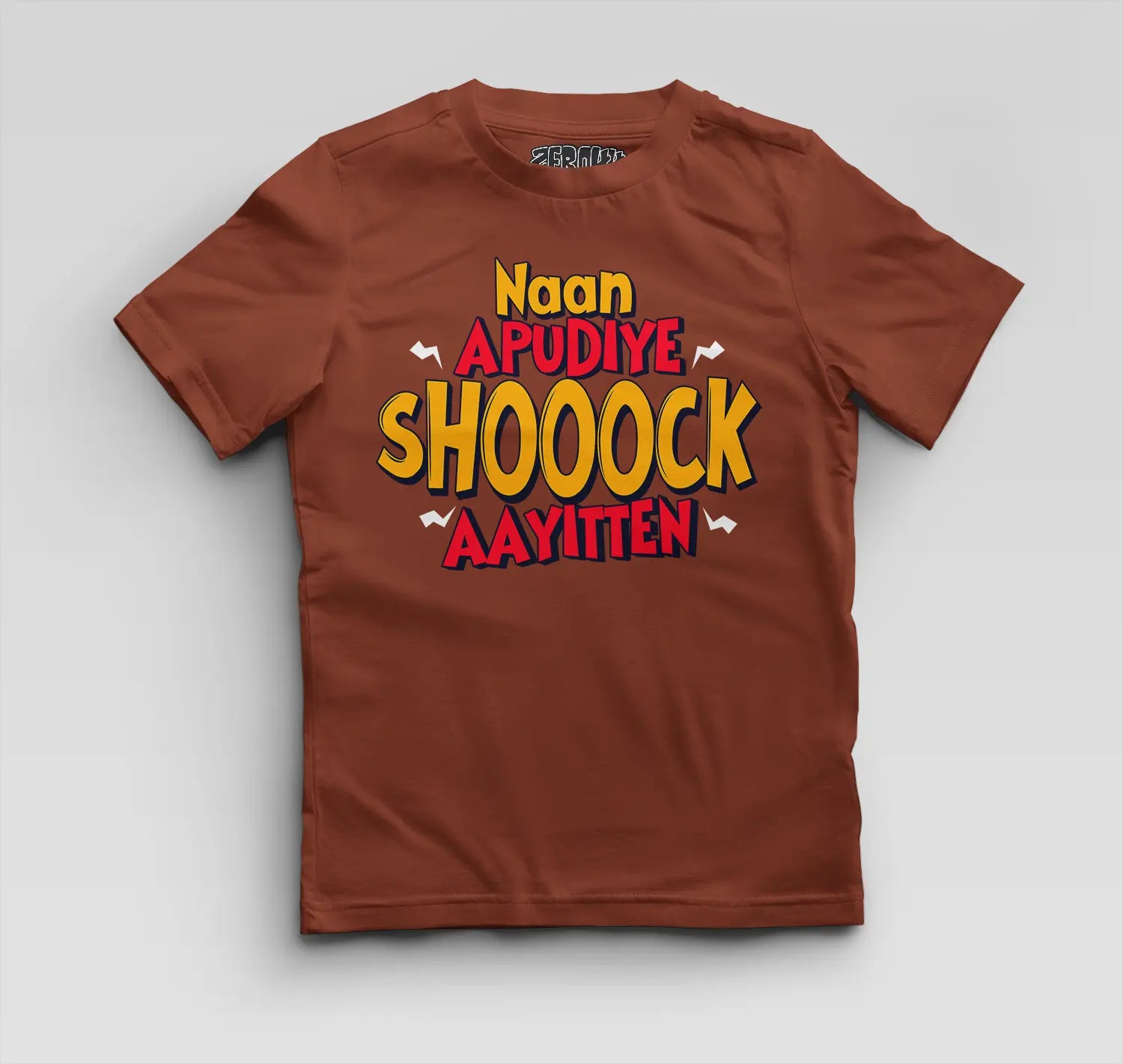 Naan Apudiye Shoooock Aayitten Boys Round Neck T-Shirt in Brick Red Color