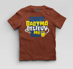 Babyma Belieuv Me Boys Round Neck T-Shirt in Brick Red Color