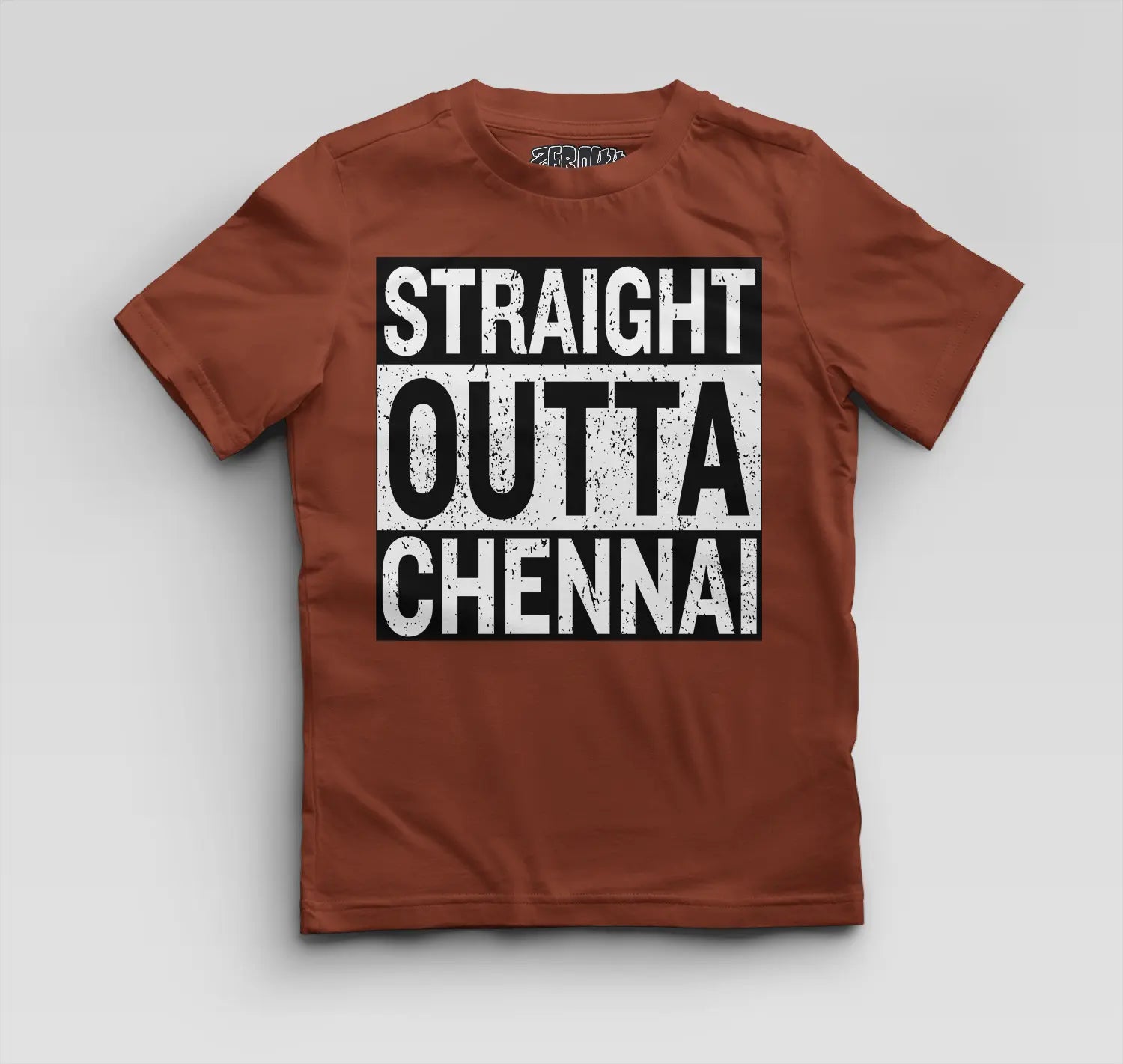 Straight Outta Chennai Boys Round Neck T-Shirt in Brick Red Color
