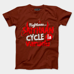 Rightuuu.. Saithaan Cycle La Varudhu Men/Unisex T-Shirt in Brick Red Color