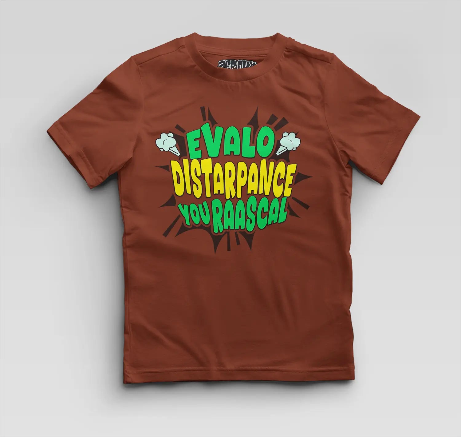 Evalo Distarpance You Raascal Boys Round Neck T-Shirt in Brick Red Color