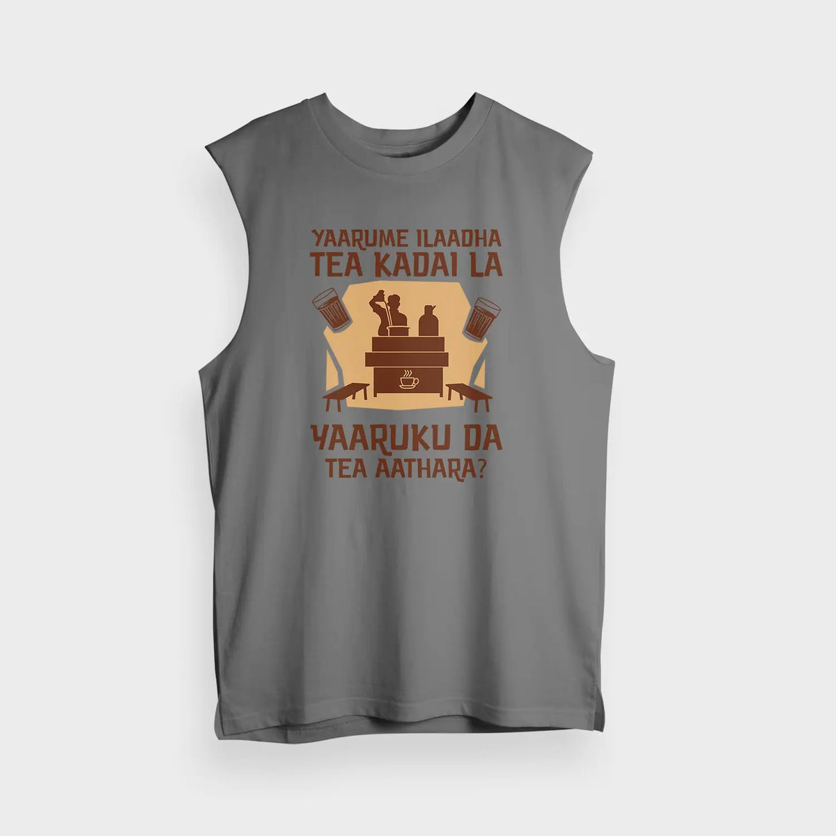 Yaarume Ilaadha Tea Kadai La Yaaruku Da Tea Aathara? Men/Unisex Tank Top in Charcoal Melange Color