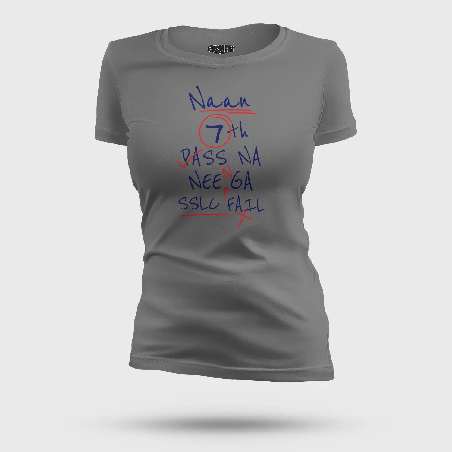 Naan 7Th Pass Na, Neenge Sslc Fail Women's T-Shirt in Charcoal Melange Color