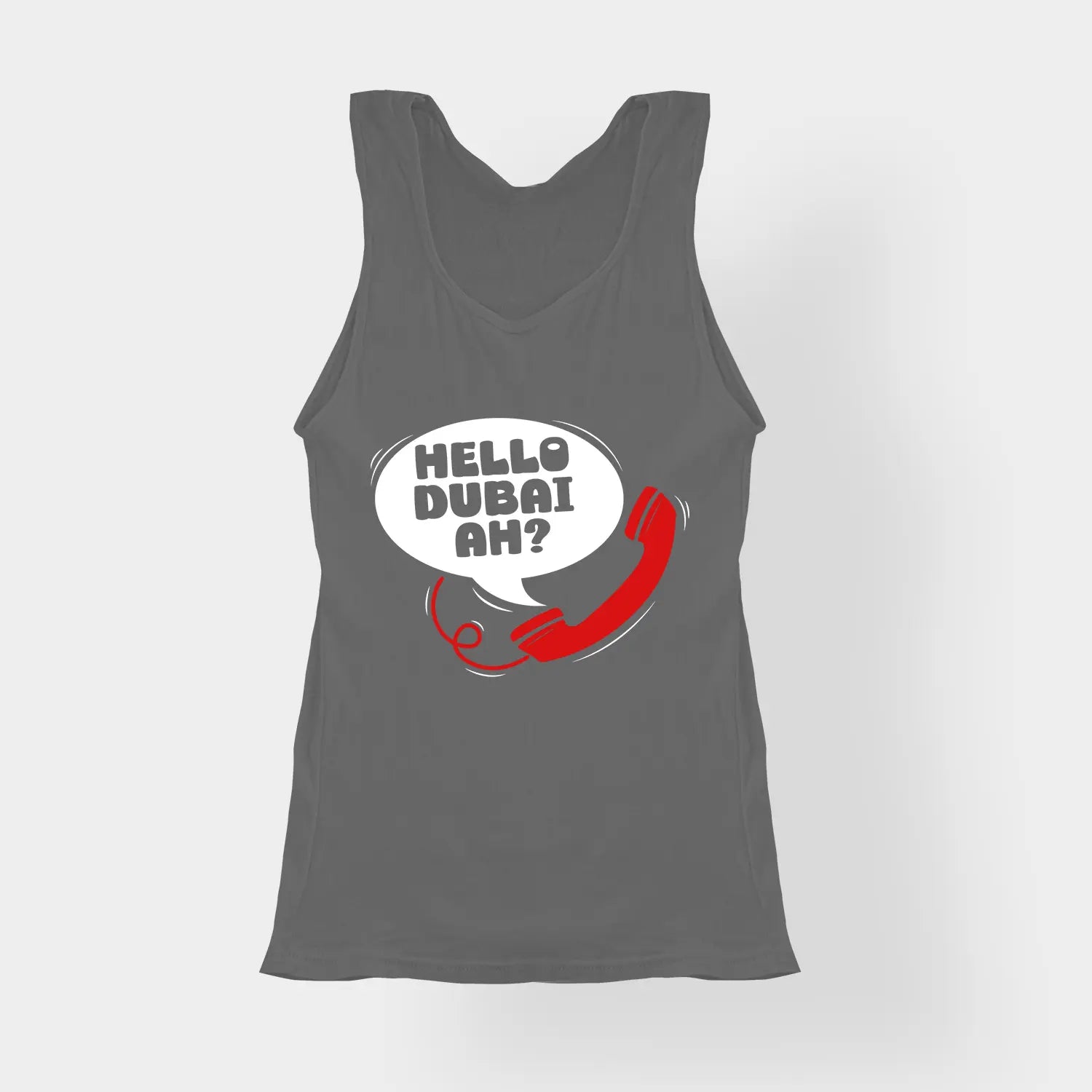 Hello Dubai Ah? Women's Tank Top in Charcoal Melange Color