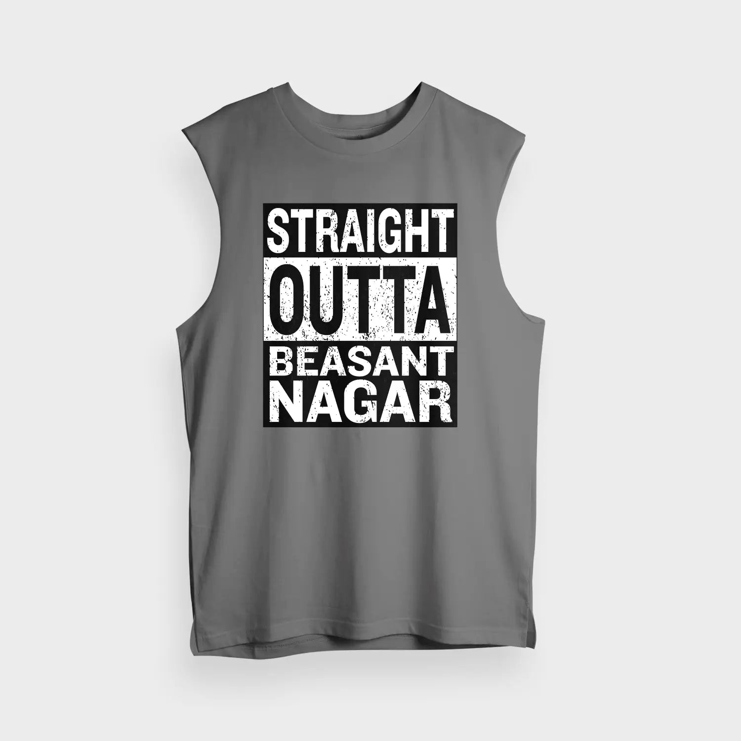 Straight Outta Beasant Nagar Men/Unisex Tank Top in Charcoal Melange Color