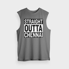 Straight Outta Chennai Men/Unisex Tank Top in Charcoal Melange Color