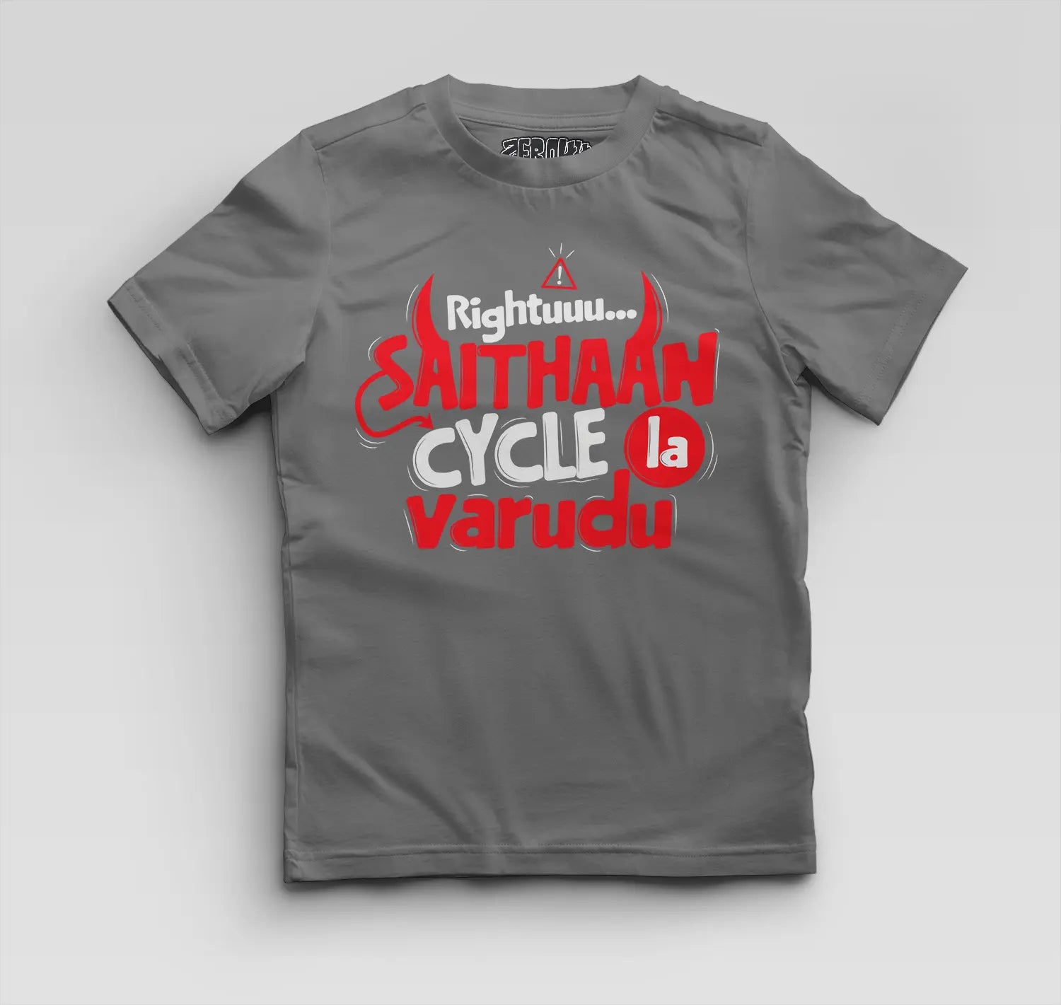 Rightuuu.. Saithaan Cycle La Varudhu Boys Round Neck T-Shirt in Charcoal Melange Color
