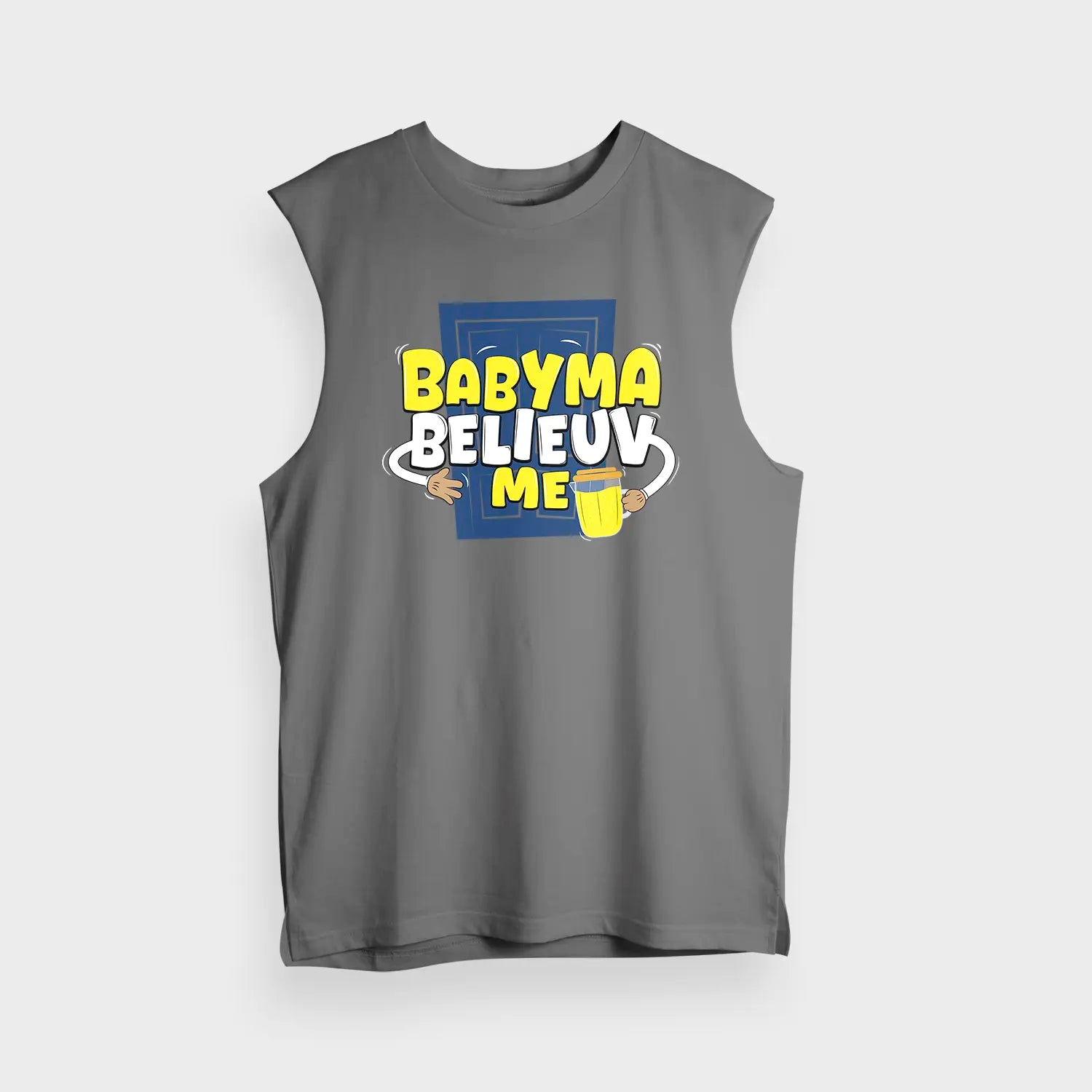 Babyma Belieuv Me Men/Unisex Tank Top in Charcoal Melange Color