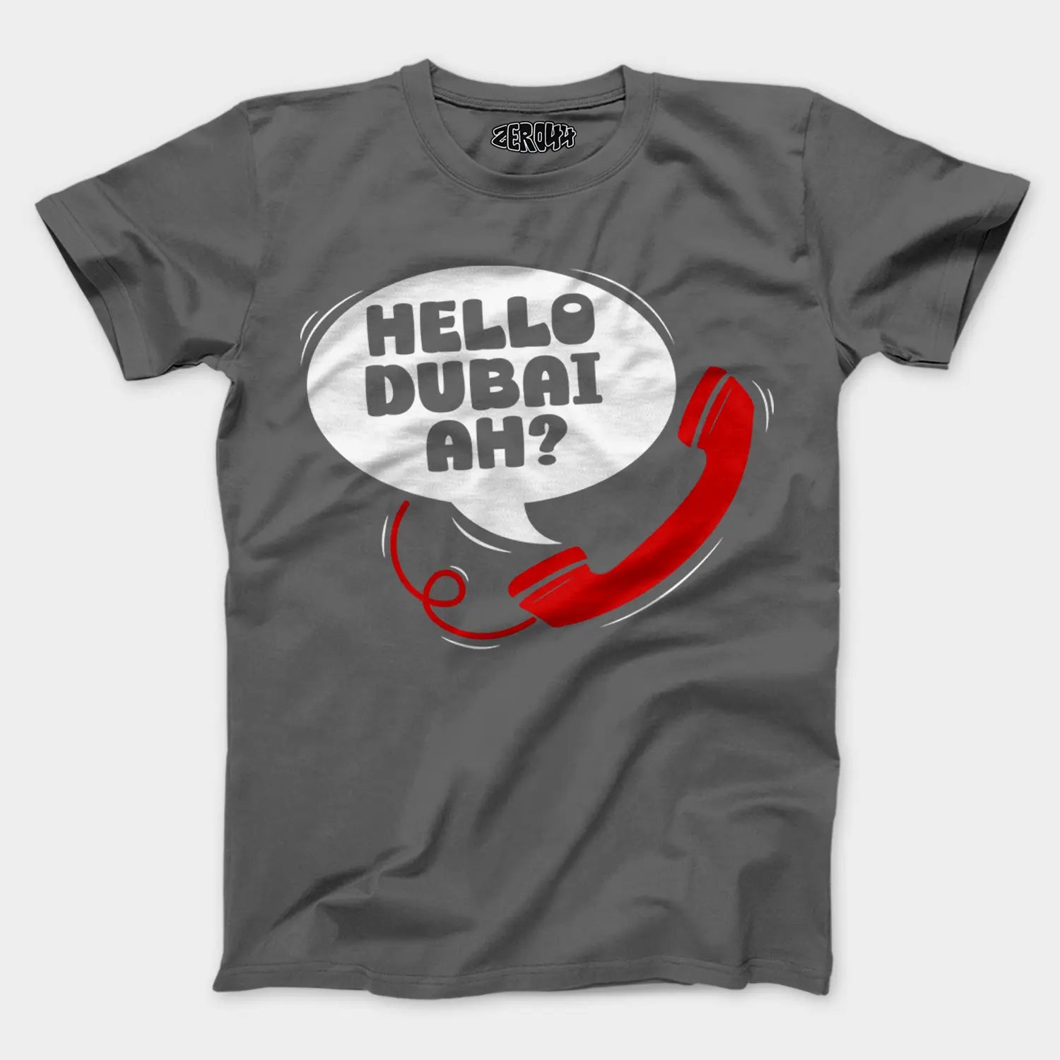 Hello Dubai Ah? Men/Unisex T-Shirt in Charcoal Melange Color