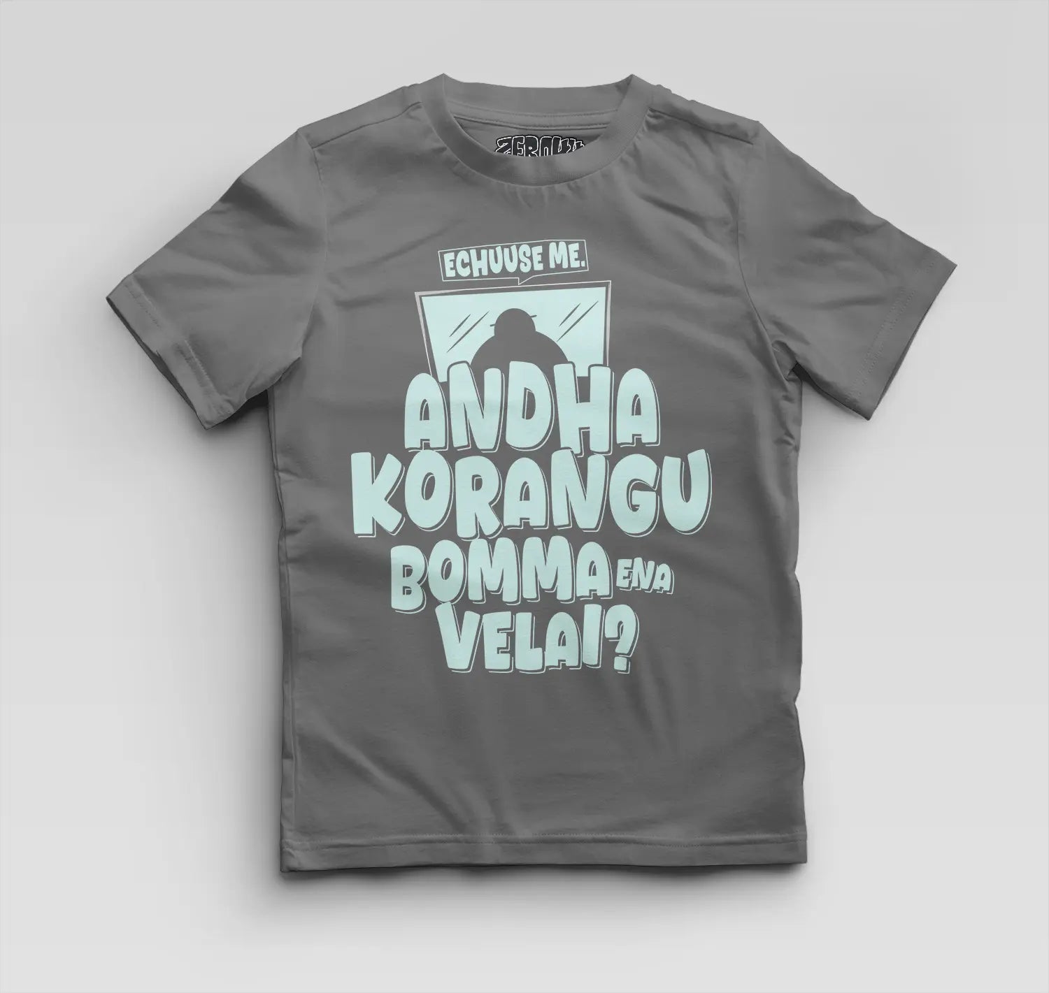 Echuuse Me Andha Korangu Bomma Ena Velai Boys Round Neck T-Shirt in Charcoal Melange Color