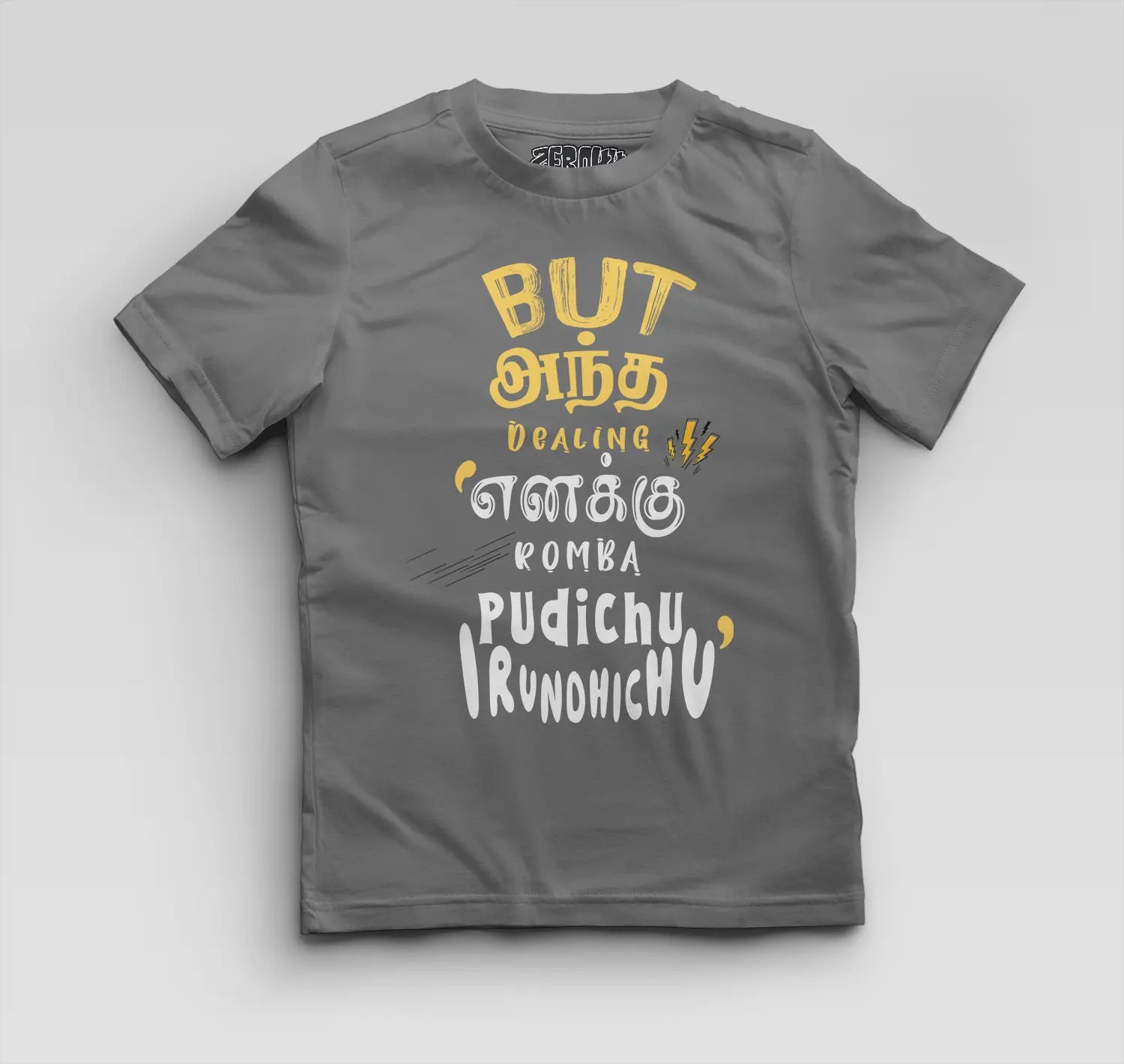 But Antha Dealing Enaku Romba Pudichu Irundhichu Boys Round Neck T-Shirt in Charcoal Melange Color